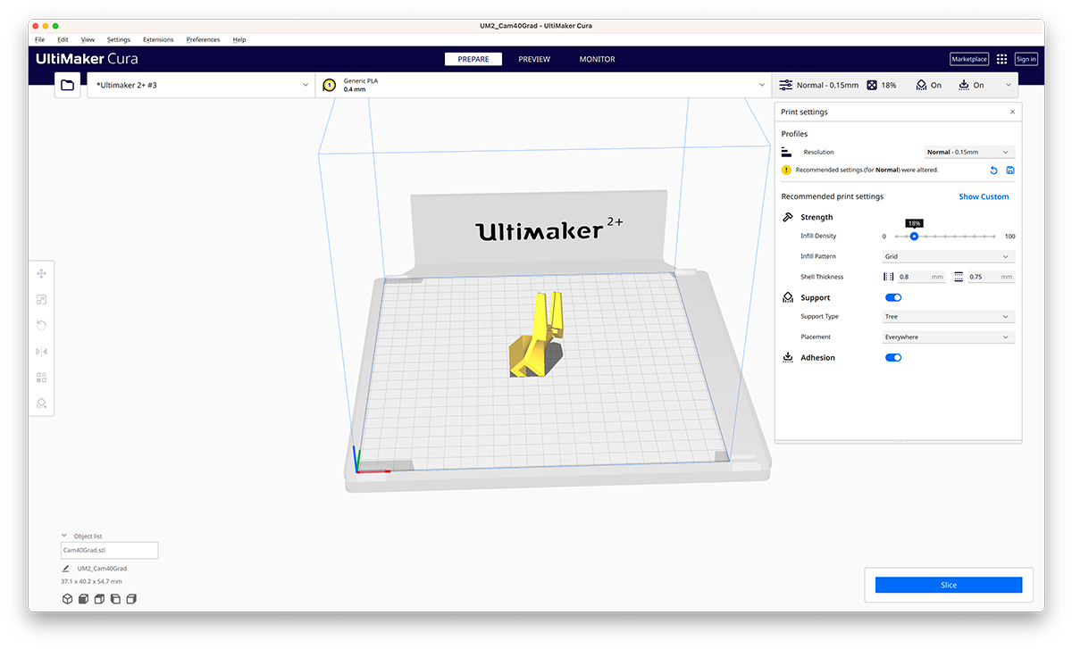UlitiMaker Cura with a file loded